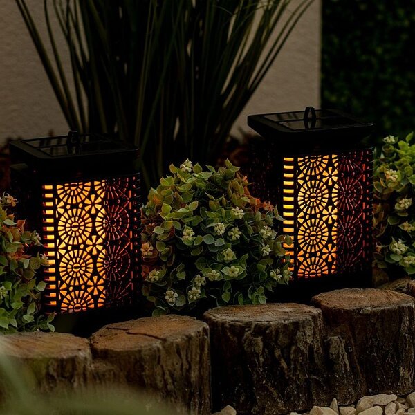 Lampa solara de gradina, flacara decorativa, senzor crepuscular, IP44, 30 lm, ABS
