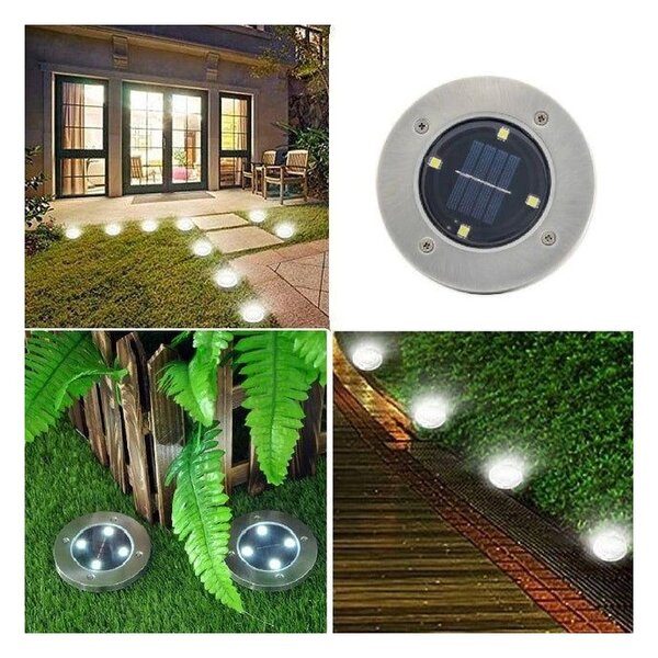 Spot rotund incastrabil, incarcare solara, 4xLED SMD, IP54, 5500-6000K, set 4 bucati