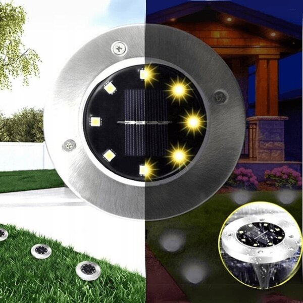 Spot solar incastrabil, set 4 bucati, 8 LED-uri SMD, senzor crepuscular, IP54, otel inoxidabil