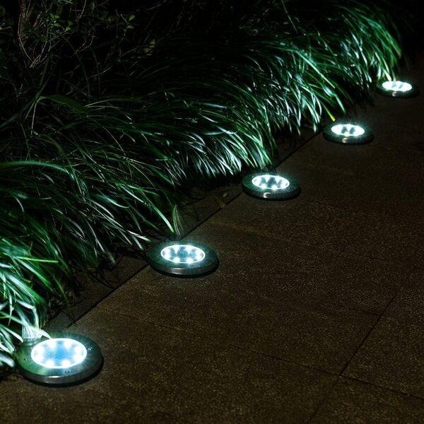 Spot solar incastrabil, set 4 bucati, 8 LED-uri SMD, senzor crepuscular, IP54, otel inoxidabil
