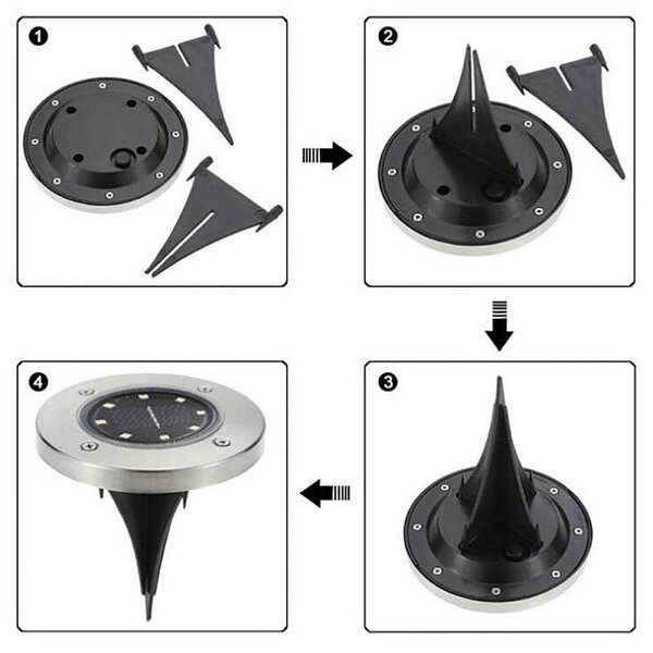 Spot rotund incastrabil, incarcare solara, 4xLED SMD, IP54, 5500-6000K, set 4 bucati