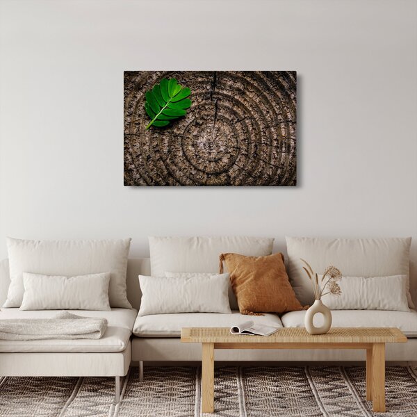 Tablou cu frunză pe trunchi de copac (90x60 cm)