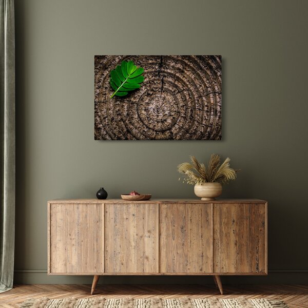 Tablou cu frunză pe trunchi de copac (90x60 cm)