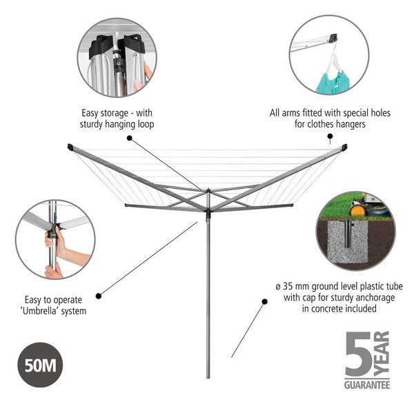 Uscător de rufe argintiu pentru grădină 50 m Essential – Brabantia