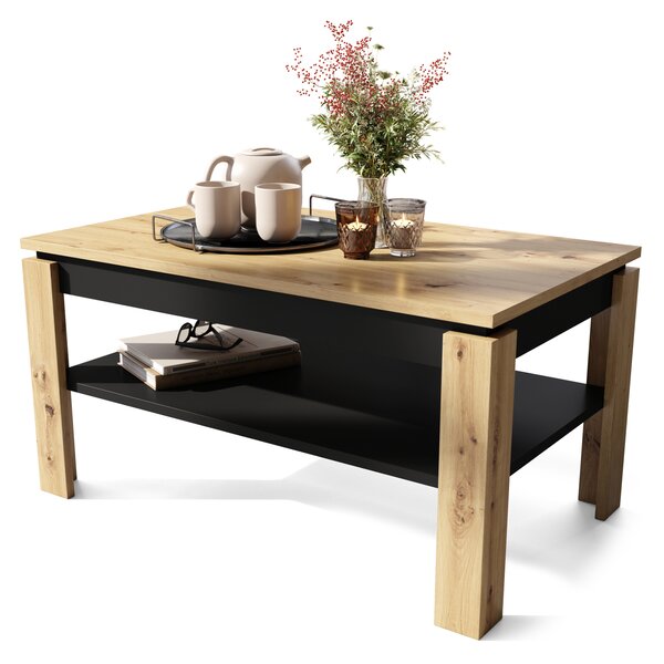 Mazzoni ASTI-R Stejar Artisan/Negru – MASĂ/MĂSUȚĂ CAFEA MODERNĂ CU BLAT EXTENSIBIL