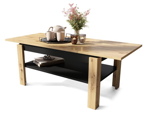 Mazzoni ASTI-R Stejar Artisan/Negru – MASĂ/MĂSUȚĂ CAFEA MODERNĂ CU BLAT EXTENSIBIL