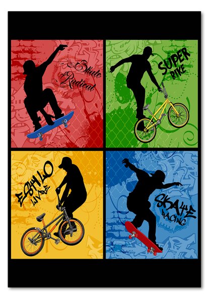Tablou pe pe sticlă Biciclete și skateboard