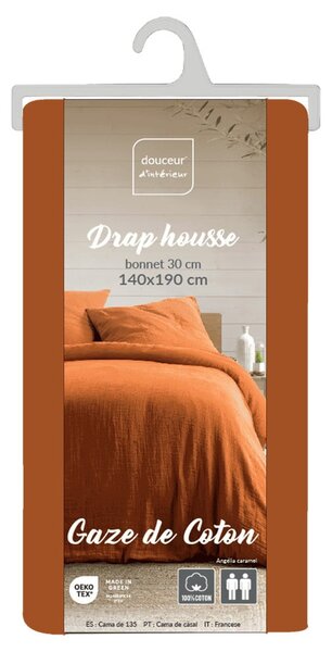 Cearceaf portocaliu/maro din muselină 140x190 cm Angelia – douceur d'intérieur