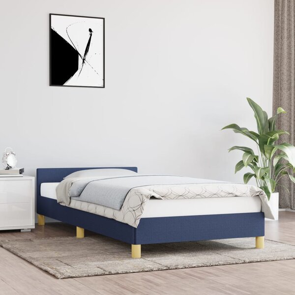Cadru de pat cu tăblie, albastru, 100x200 cm, textil