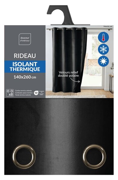 Draperie neagră termoizolantă din catifea 140x260 cm Polarchic – douceur d'intérieur