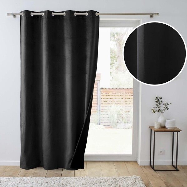Draperie neagră termoizolantă din catifea 140x260 cm Polarchic – douceur d'intérieur