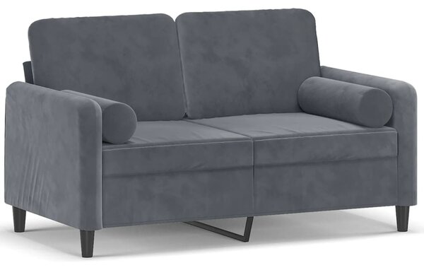 Canapea cu 2 locuri cu pernuțe, gri închis, 120 cm, catifea