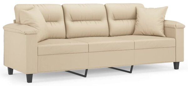 Canapea cu 3 locuri și perne, crem, 180 cm, microfibră