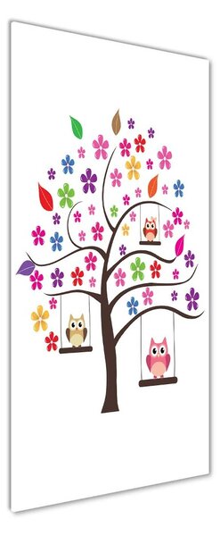 Tablou Printat Pe Sticlă Owls pe leagăne