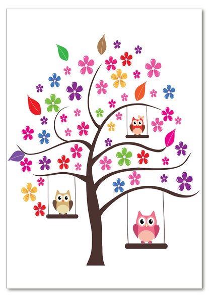 Tablou Printat Pe Sticlă Owls pe leagăne