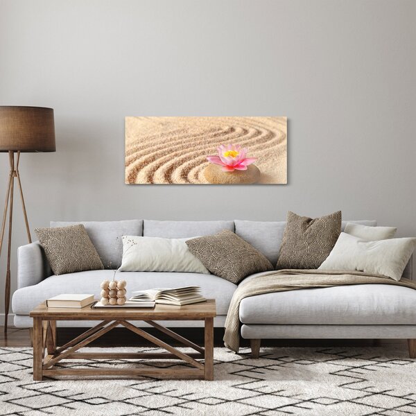 Tablou cu piatră și floare pe nisip (120x50 cm)