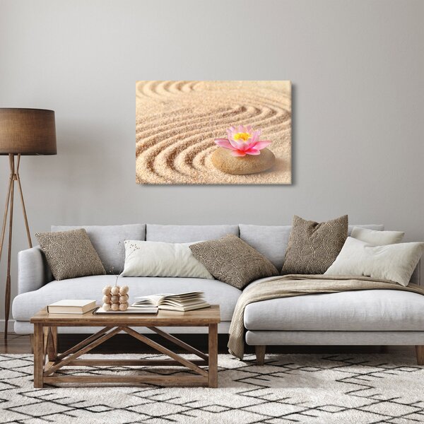 Tablou cu piatră și floare pe nisip (90x60 cm)