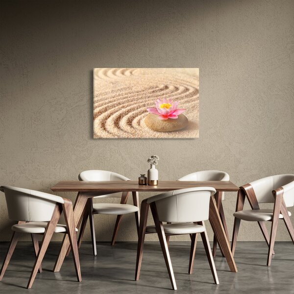 Tablou cu piatră și floare pe nisip (90x60 cm)