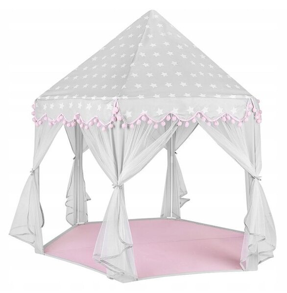 Cort castel printese, mini ghirlanda roz eleganta, 135x140 cm, 6 perdele tul, pliabil, husa depozitare