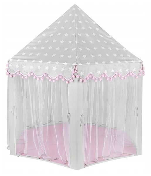 Cort castel printese, mini ghirlanda roz eleganta, 135x140 cm, 6 perdele tul, pliabil, husa depozitare
