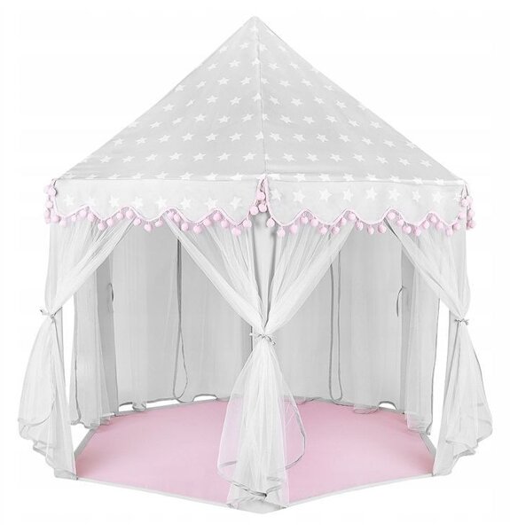 Cort castel printese, mini ghirlanda roz eleganta, 135x140 cm, 6 perdele tul, pliabil, husa depozitare