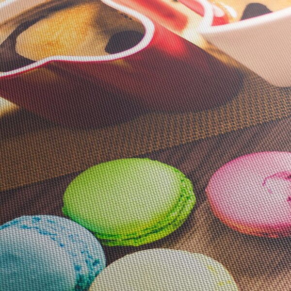 Tablou cu cafea și macarooni (cu ceas) (90x30 cm)