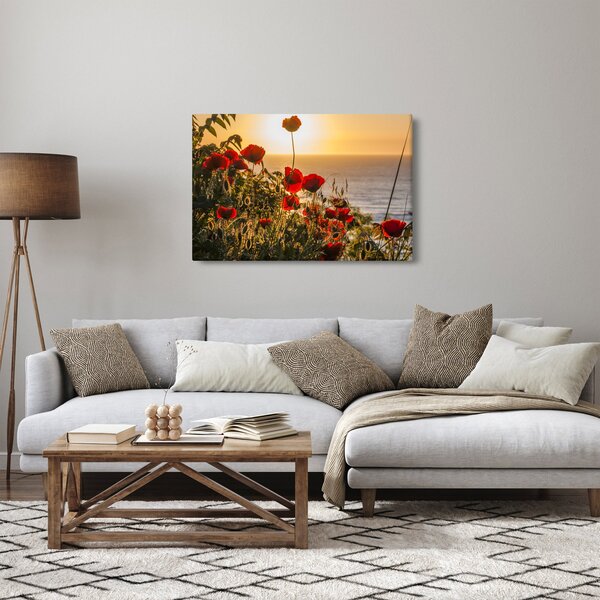 Tablou cu apus de soare cu flori de maci (90x60 cm)