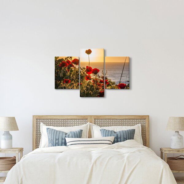 Tablou cu apus de soare cu flori de maci (90x60 cm)