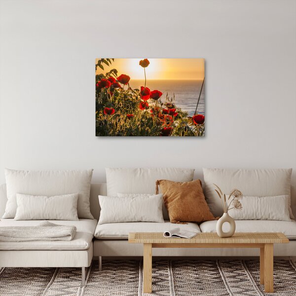 Tablou cu apus de soare cu flori de maci (70x50 cm)