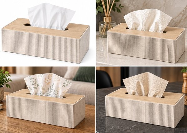 Cutie decorativa Pufo Classic pentru servetele, 25 x 14 cm, crem