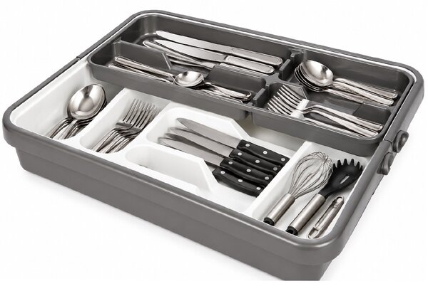 Organizator extensibil pentru tacamuri, 31.5 x 42 x 7.5 cm – cutie compartimentata pentru sertar, linguri, furculite, cutite si ustensile de bucatarie