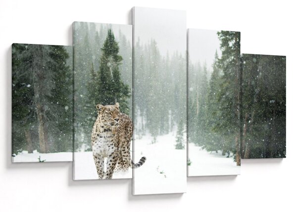 Tablou cu leopard în zăpadă (150x105 cm)