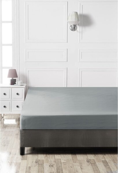 Cearceaf gri din bumbac cu elastic 160x200 cm - Mijolnir