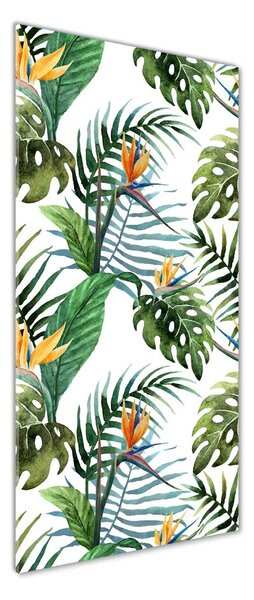 Tablou pe pe sticlă frunze tropicale