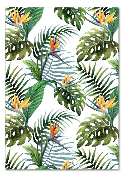 Tablou pe pe sticlă frunze tropicale