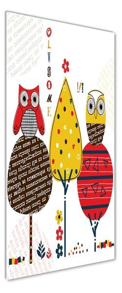 Tablou Printat Pe Sticlă Owls pe copaci