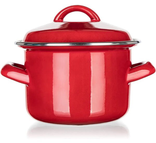Oală emailată cu capac Banquet Milton roșu , 16cm, 2 l, 16 cm