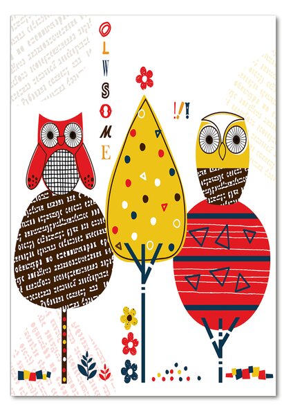 Tablou Printat Pe Sticlă Owls pe copaci