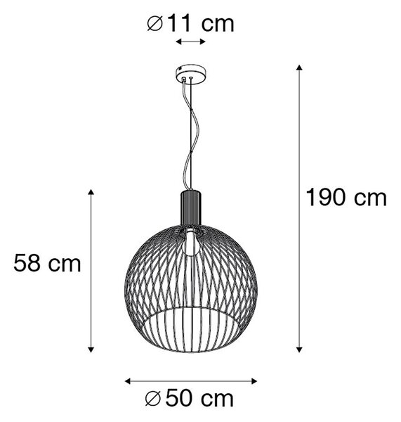 Lampă suspendată rotundă inteligentă neagră 50 cm incl. Wifi G95 - Dos