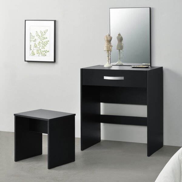 Set masa machiaj cu oglinda si scaun, negru - P69638632