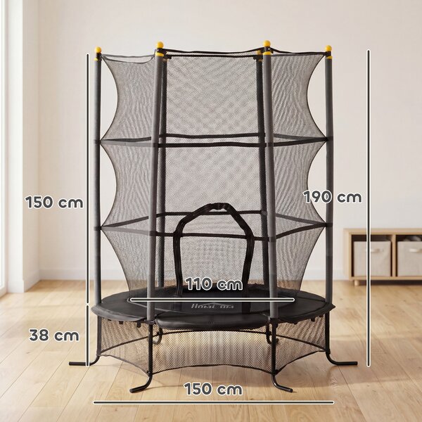 HOMCOM Trambulină pentru Copii 3-10 Ani cu Plasă de Siguranță, Suprafață Elastică cu Bare Capitonate, Ø163x190 cm, Negru | Aosom Romania