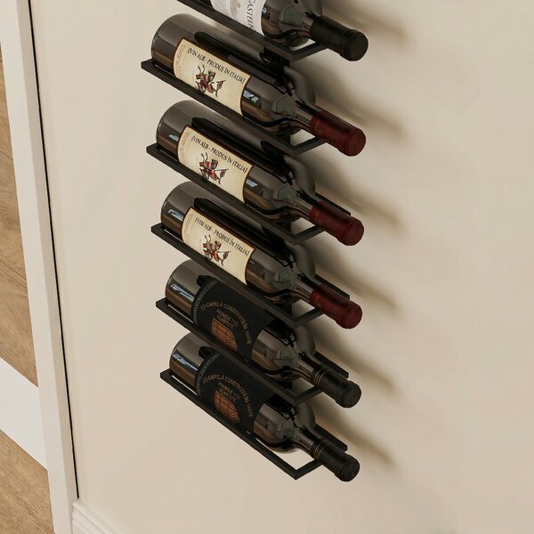 HOMCOM Suport pentru Sticle de Vin cu Montare pe Perete, 27x10x116 cm, Negru | Aosom Romania