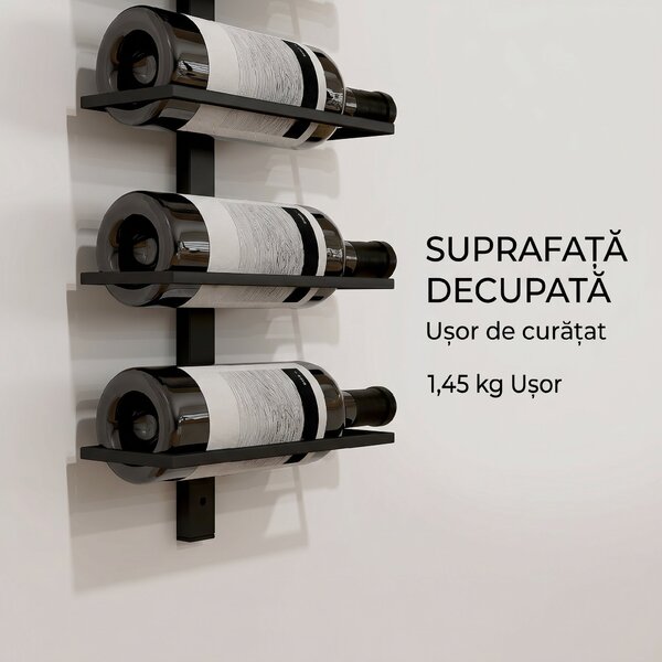HOMCOM Suport pentru Sticle de Vin cu Montare pe Perete, 27x10x116 cm, Negru | Aosom Romania