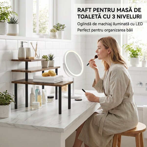 HOMCOM Raft de bucătărie cu 3 niveluri pivotante din lemn și oțel, Maro rustic | Aosom Romania