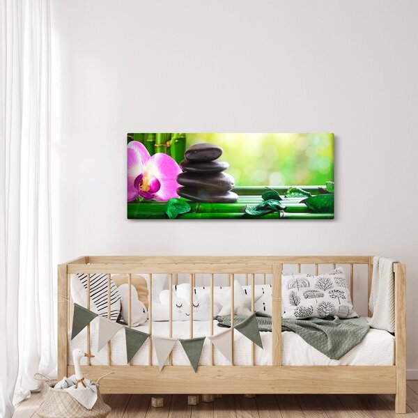 Tablou cu pietre pentru masaj și orhidee (120x50 cm)