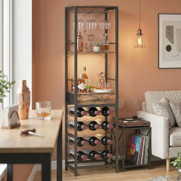 HOMCOM Dulap de Bar, Mobilier de Bar cu Sertar și Suport pentru Pahare, Maro Rustic | Aosom Romania