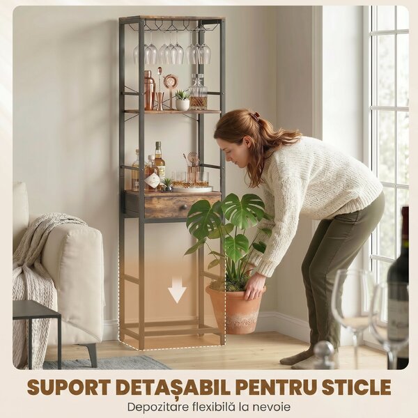 HOMCOM Dulap de Bar, Mobilier de Bar cu Sertar și Suport pentru Pahare, Maro Rustic | Aosom Romania