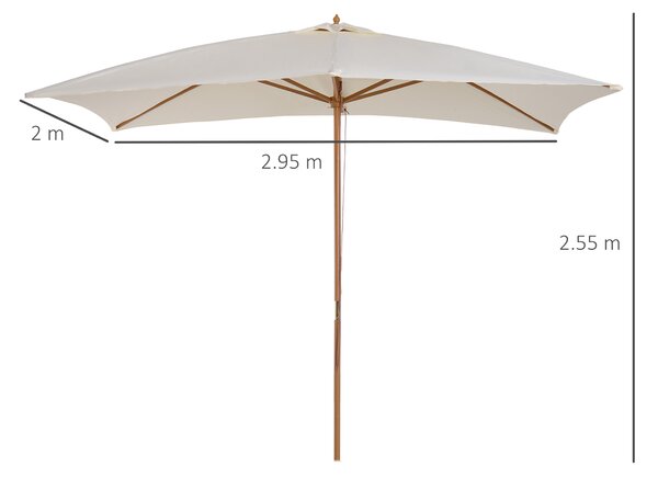 Outsunny Umbrelă din Lemn pentru Grădină, Design Clasic, Crem, 2x2.95x2.55m, Protecție Solară Eficientă | Aosom Romania
