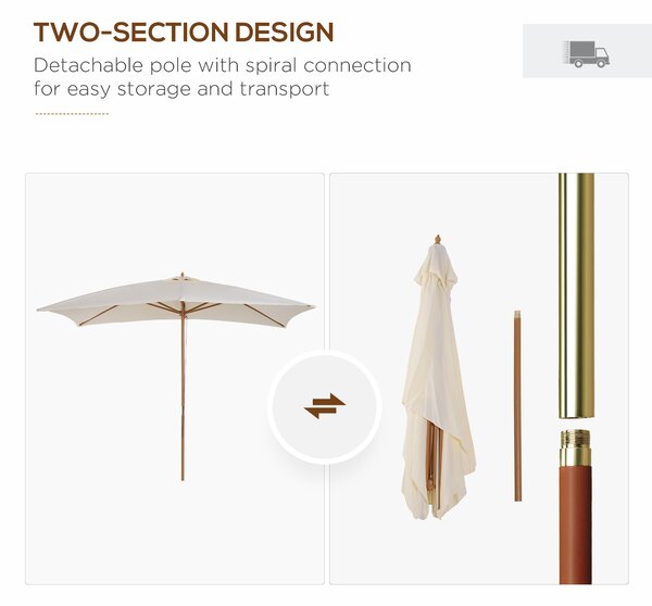 Outsunny Umbrelă din Lemn pentru Grădină, Design Clasic, Crem, 2x2.95x2.55m, Protecție Solară Eficientă | Aosom Romania
