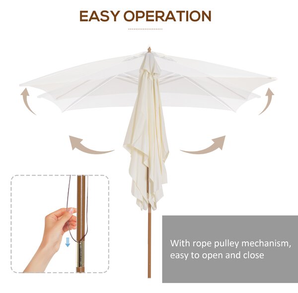 Outsunny Umbrelă din Lemn pentru Grădină, Design Clasic, Crem, 2x2.95x2.55m, Protecție Solară Eficientă | Aosom Romania